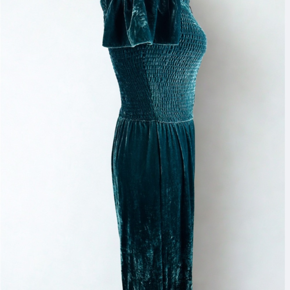 Parker Teal Velvet Off-Shoulder Jumpsuit Size 6 - Picture 2 of 5
